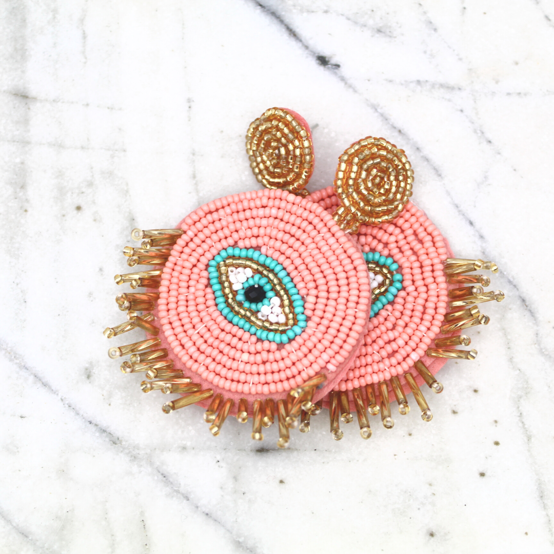 Pink Beaded Tassels Earrings
