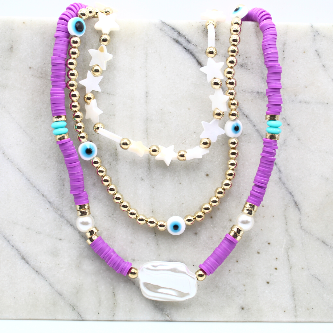 Beaded Evil Eye Necklace Set