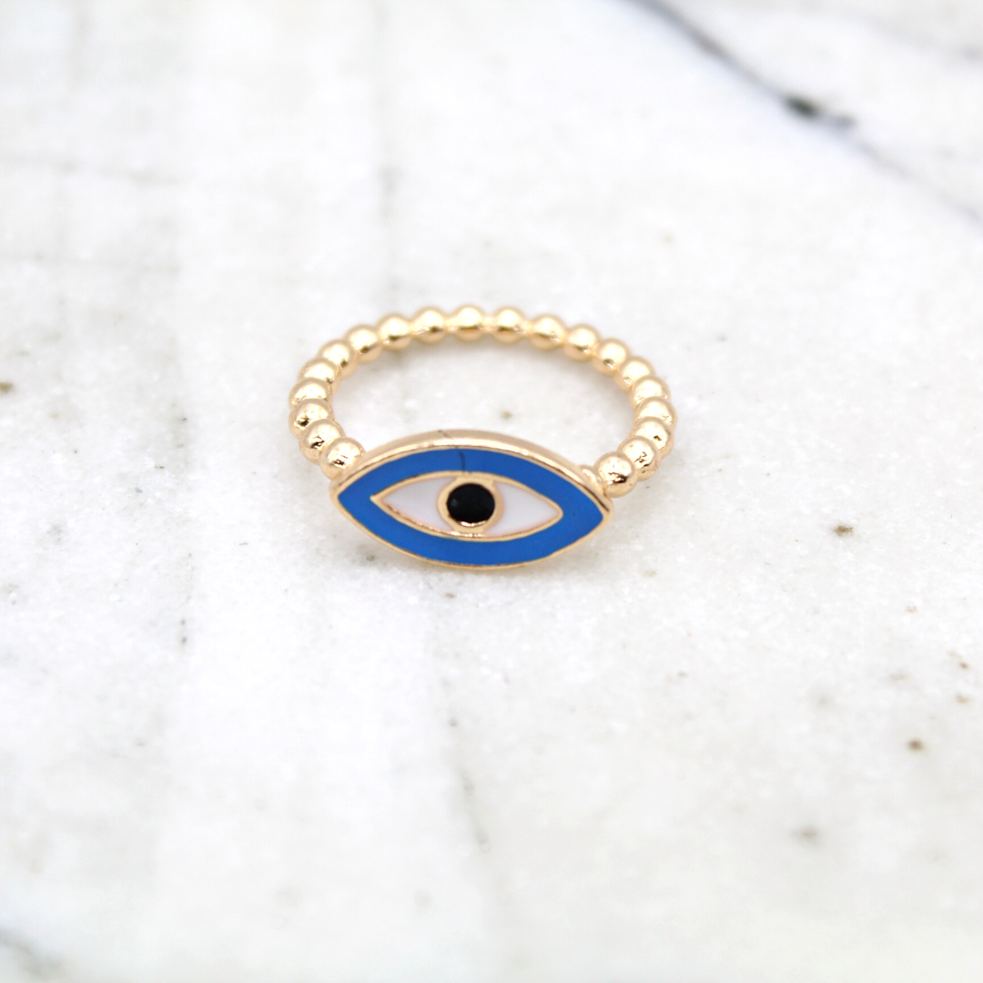 Evil Eye Gold Rope Ring