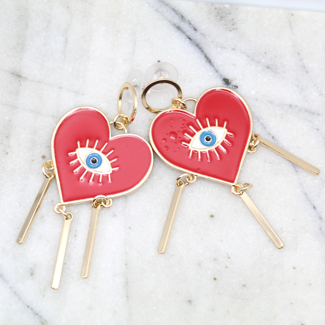 Mexican Sacred Heart Evil Eye Earrings