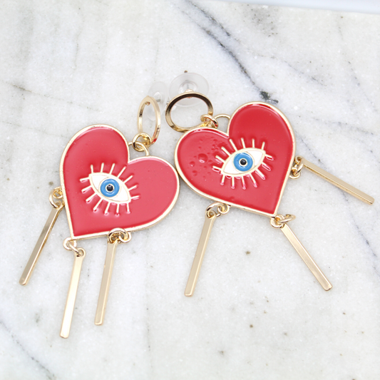 Mexican Sacred Heart Evil Eye Earrings