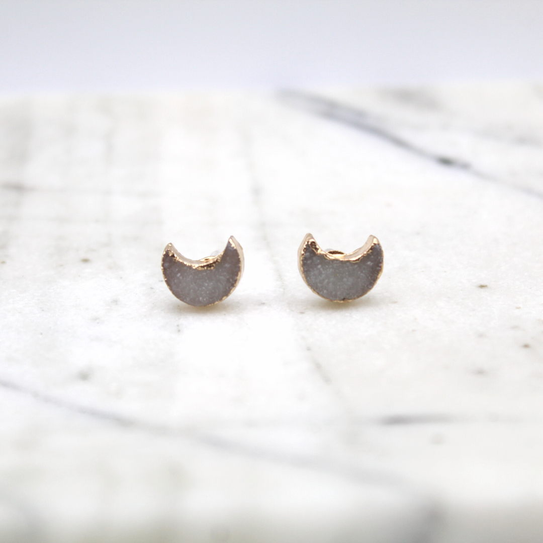 Druzy Moon Stud Earrings