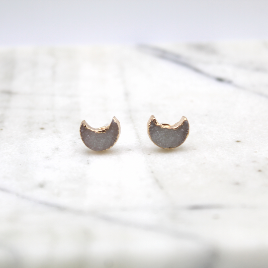 Druzy Moon Stud Earrings