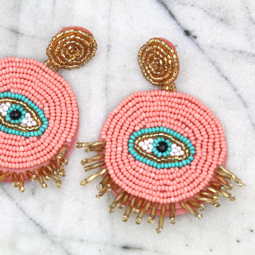 Pink Beaded Tassels Earrings