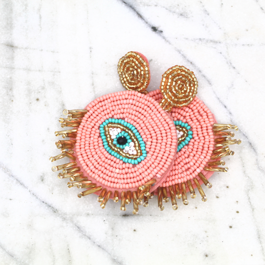 Pink Beaded Tassels Earrings