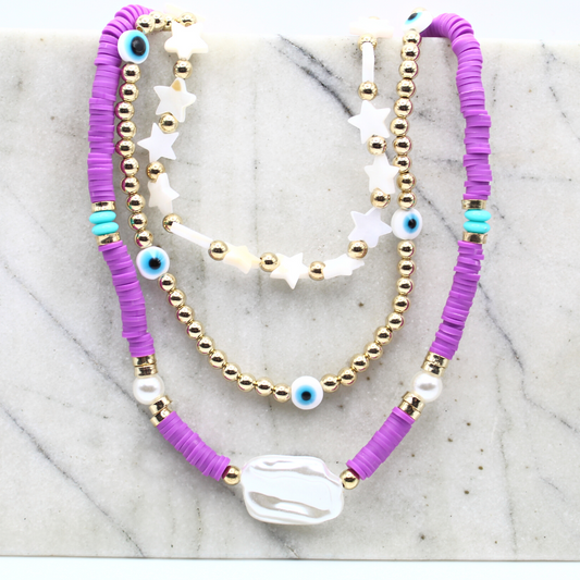 Beaded Evil Eye Necklace Set