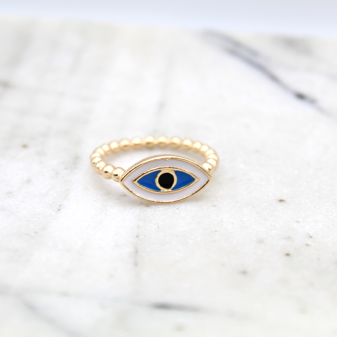 Evil Eye Gold Rope Ring